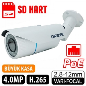 OPAX-2022 4.0 MP H.265 2.8-12MM LENS 42 IR LED POE, SD Kart IP66 METAL KASA IP BULLET