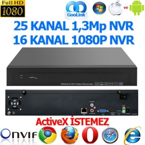 25 KANAL NVR KAYIT CİHAZI /25CH 960P/16CH 1080P/9CH